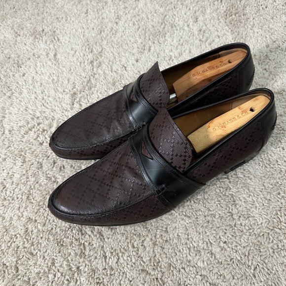 Authentic Gucci Brown Leather Diamante Penny Loafers Size 10.5 - Picture 1 of 17